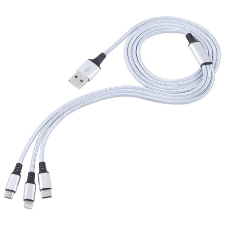 Універсальний зарядний кабель 2A 1.2m 3 in 1 USB to 8 Pin &amp; USB-C / Type-C &amp; Micro Nylon Weave Charging Cable
