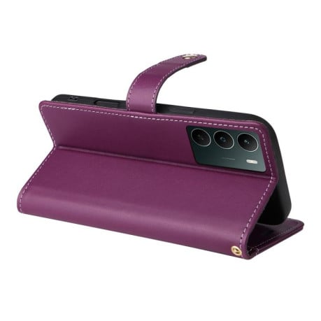 Чехол-книжка Six Card Slots Buckle Leather with Lanyard на Realme C75 - фиолетовый