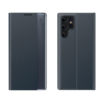 Чехол-книжка Side Display Adsorption Plain Cloth Smart Leather на Samsung Galaxy S24 Ultra 5G - синий