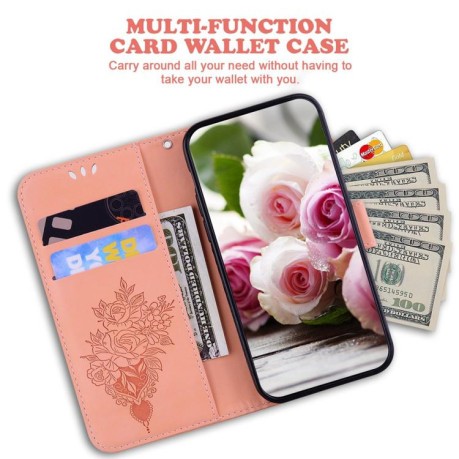 Чехол-книжка Butterfly Rose Embossed на Xiaomi Redmi Note 15 4G / 5G /Poco M8 Note 15 4G / 5G /Poco M8 5G — розовый