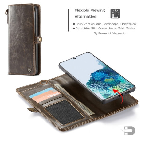 Кожаный чехол- книжка CaseMe на Samsung Galaxy S20 Ultra Crazy Horse Texture - кофейный