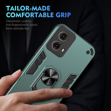 Ударозащитный чехол Shockproof Metal Ring Holder для Motorola Moto G85 - зеленый