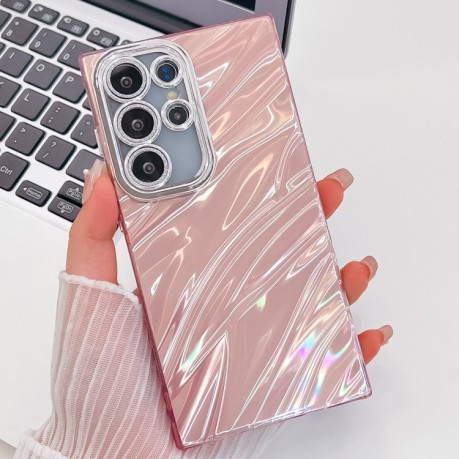 Противоударный чехол Plating Glitter Texture TPU with Lens Film для Samsung Galaxy S25 Ultra 5G - Pink Water Ripples
