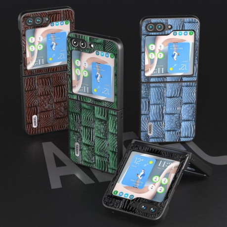 Противоударный кожаный чехол ABEEL Genuine Leather Mahjong Texture Series для Samsung Galaxy Flip 5 - зеленый