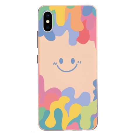 Противоударный чехол Painted Smiley Face для iPhone XR - розовый
