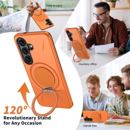 Чехол Metal Rotation Holder MagSafe TPU Hybrid PC с металлическим поворотным держателем и MagSafe для Samsung Galaxy S26+ 5G — оранжевый