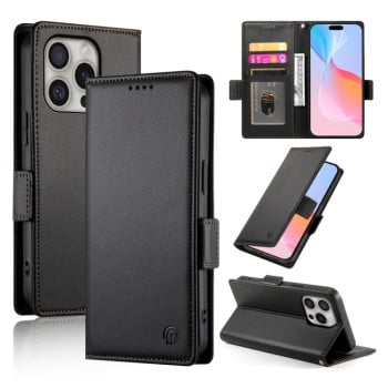 Чехол-книжка Side Buckle Magnetic Frosted Leather для iPhone 16 Pro - черный