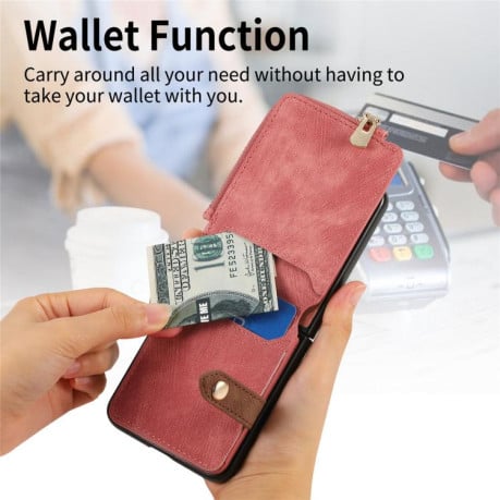 Чехол Cross Leather Ring Vertical Zipper Wallet для Motorola Razr 60 Ultra - розовый