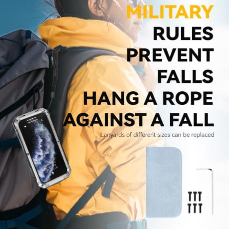 Протиударний чохол R-JUST Metal + Silicone + Tempered Glass Life Waterproof на iPhone Air - сріблястий