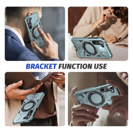 Противоударный чехол HTM MagSafe Magnetic Shockproof Phone Case with Ring Holder для Samsung Galaxy S24 5G - зеленый