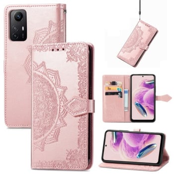Чохол-книжка Lucky Clover Halfway Mandala Embossing Pattern на Xiaomi Redmi Note 12S - рожеве золото