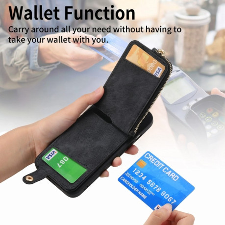 Чохол Cross Leather Ring Vertical Zipper Wallet на Samsung Galaxy S24 Ultra 5G - чорний