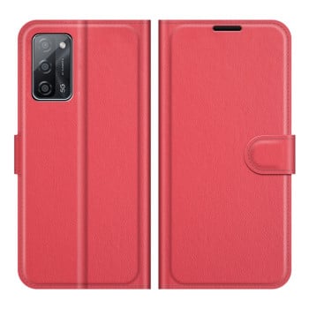 Чехол-книжка с фактурой Litchi и магнитным хлястиком на OPPO A55 5G - красный