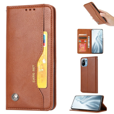 Чохол-книжка Knead Skin Texture на Xiaomi Mi 11 Lite/Mi 11 Lite NE - коричневий