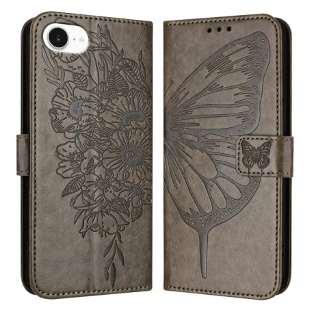 Чехол-книжка Embossed Butterfly для iPhone 16e - серый