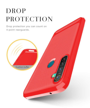 Противоударный чехол Carbon Fiber Texture Protective Case на  Realme 5 Pro/Realme Q - красный