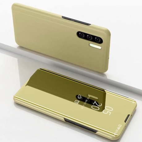 Чехол книжка Clear View на Samsung Galaxy Note 10 +Plus Electroplating Mirror-золотой