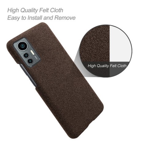 Противоударный чехол Cloth Coated Hard Plastic для Xiaomi 12 Lite - коричневый