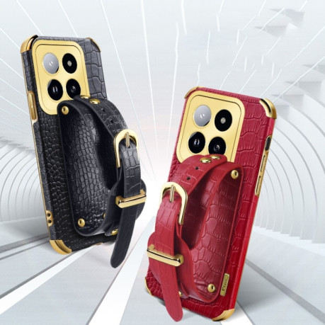 Протиударний чохол Electroplated Wrist Strap Crocodile Leather на  Xiaomi 14 Pro - чорний