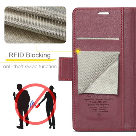 Чехол-книжка CaseMe 023 Butterfly Buckle Litchi Texture RFID Anti-theft Leather для Samsung Galaxy S23 FE 5G - винно-красный