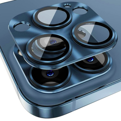 Защитное стекло на камеру ENKAY Aluminium для iPhone 15 Pro / 15 Pro Max - синее
