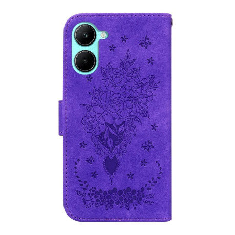 Чехол-книжка Butterfly Rose Embossed для Realme C33 - фиолетовый