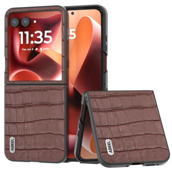 Противоударный чехол ABEEL Crocodile Texture Genuine Leather для Motorola Razr 60 Ultra - коричневий