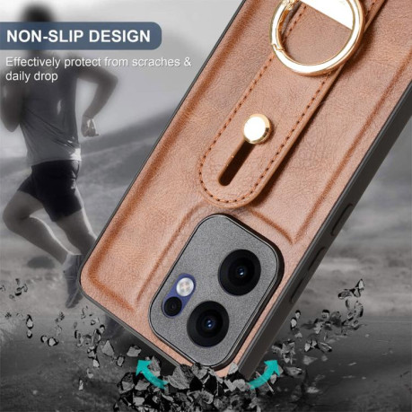 Протиударний чохол Wristband Leather Back для OPPO Reno13 F 5G - коричневий
