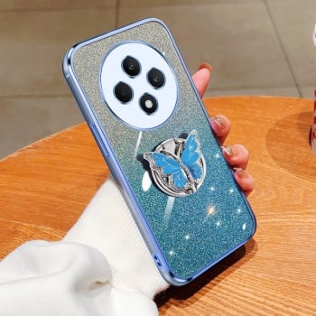 Противоударный чехол Plated Gradient Glitter Butterfly Holder для OPPO Reno12 F/12FS- голубой