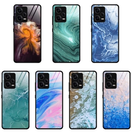 Противоударный стеклянный чехол Marble Pattern Glass на Xiaomi Redmi Note 12 Pro 5G - Blue Ocean