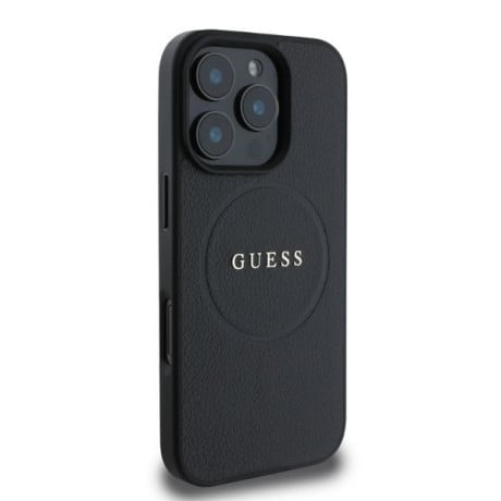 Оригинальный чехол Guess Grained Gold Ring MagSafe для iPhone 16 Pro Max - black