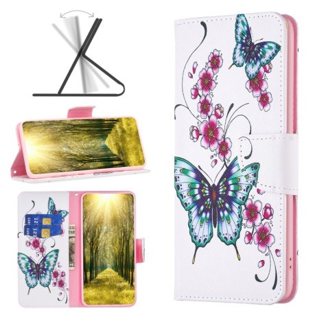 Чехол-книжка Colored Drawing Pattern для Xiaomi Poco F5 5G / Redmi Note 12 Turbo - Flowers Butterfly