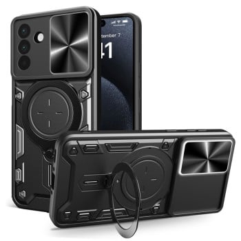 Чехол со шторкой камеры CD фактурой и подставкой на  Samsung Galaxy A56 5G - черный