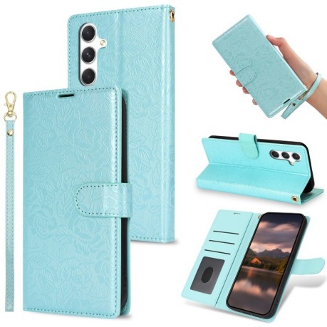 Чехол-книжка Peony Flowers Imprint Leather на Samsung Galaxy A36 - голубой