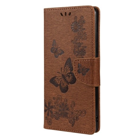 Чехол-книжка Butterflies Embossing на Samsung Galaxy A33 5G - коричневый