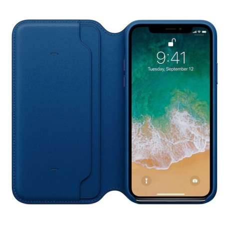 Кожаный чехол- книжка  Leather Folio Blue на iPhone X
