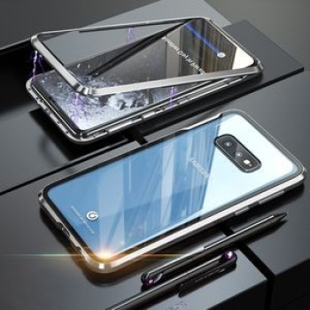 Двусторонний магнитный чехол Magnetic Angular Frame Tempered Glass на Samsung Galaxy S10e - серебристый