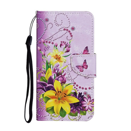 Чехол-книжка Colored Drawing Pattern для Samsung Galaxy S23 Ultra 5G - Yellow Flower Butterfly