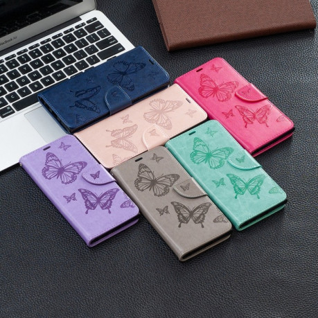 Чехол-книжка Butterflies Pattern на Xiaomi Mi 10T Lite - пурпурно-красный