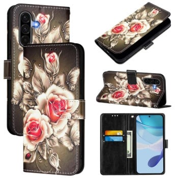 Чехол-книжка Colored Drawing Pattern Plain Weave Leather для Samsung Galaxy A56 5G - Roses On Black