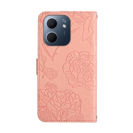 Чехол-книжка с мягкой фактурой и тиснением Butterfly на OPPO A5x 4G Global / 5G Global - розовый