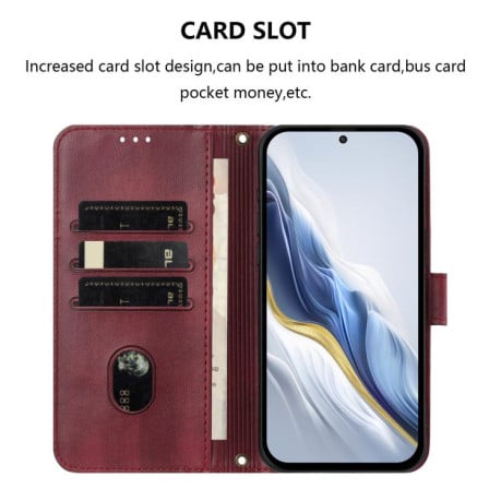 Чехол-книжка Line Splicing Buckle Retro Leather для Samsung Galaxy M06 5G - винно-красный