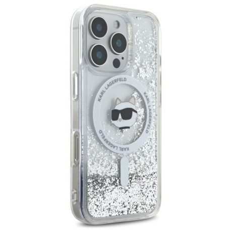 Оригінальний чохол Karl Lagerfeld Liquid Glitter Choupette Head Magsafe для iPhone 16 Pro - Clear