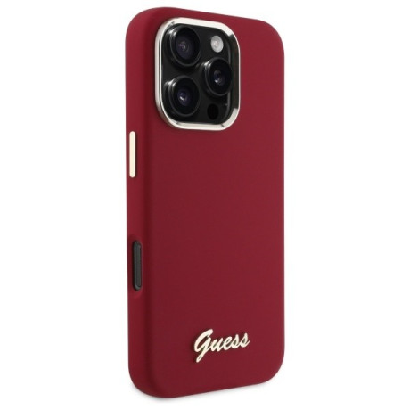 Оригінальний чохол Guess Silicone Script Metal Logo для iPhone 16 Pro - Pink