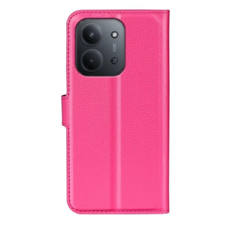 Чехол-книжка с фактурой Litchi и магнитным хлястиком на Xiaomi Redmi 15C 5G / 4G EU 173mm - пурпурно-красный