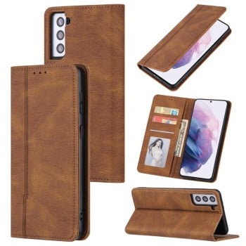 Чохол-книжка Skin Feel Pressure Line Magnetic Samsung Galaxy S21 FE- коричневий