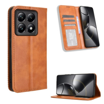 Чехол-книжка Magnetic Buckle Retro Crazy Horse Texture на Xiaomi 14T Pro - коричневый