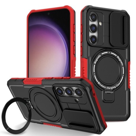 Противоударный чехол Sliding Camshield Magsafe Holder для Samsung Galaxy S23 FE 5G - черно-красный