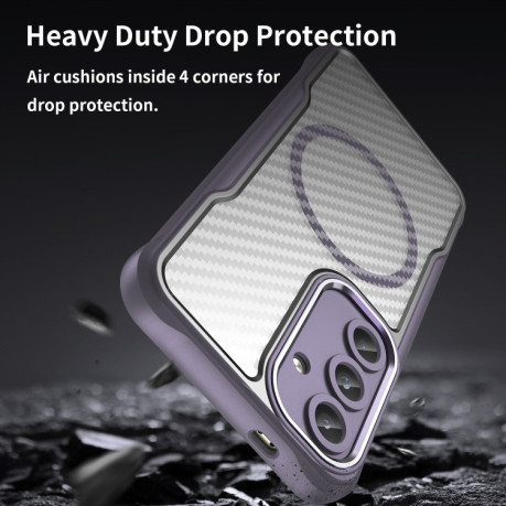 Ударозахисний чохол Carbon Fiber Texture MagSafe Translucent  для Samsung Galaxy S25 5G - фіолетовий