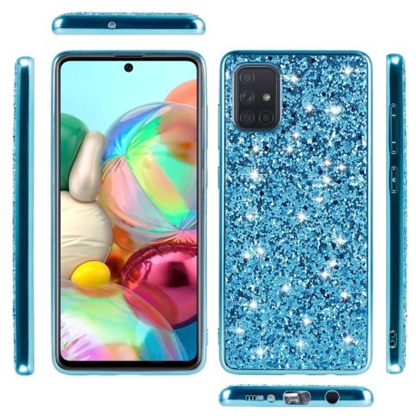 Ударозащитный чехол Glittery Powder на Samsung Galaxy A71 - синий